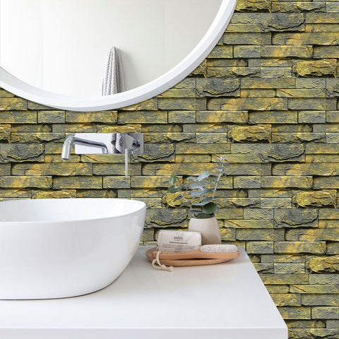 Dark Yellow Stone Texture Wallpaper Rustic Tiles Stickers