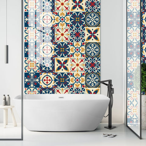 Retro red and blue: the artistic retro style of tile stickers