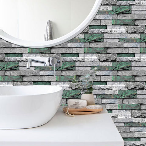 Grey and Green Stone Texture Wallpaper Rustic Tiles Stickers