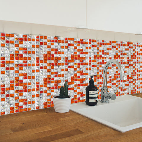 Orange and Grey Stone Wallpaper Stone Texture Mosaic Fresh Wall Tiles 25pcs Peel and Stick