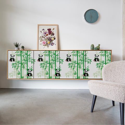 Adorable Panda Forest Wallpaper - Fresh Green Bamboo and Playful Pandas in a Cheerful Design