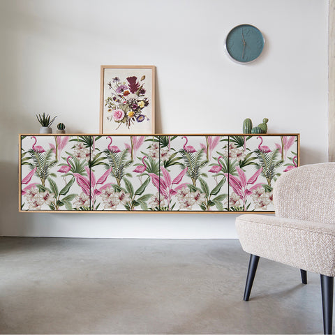 Tropical Vibe Wallpaper - Lively Design of Pink Flamingos Intertwined with Green Leaves