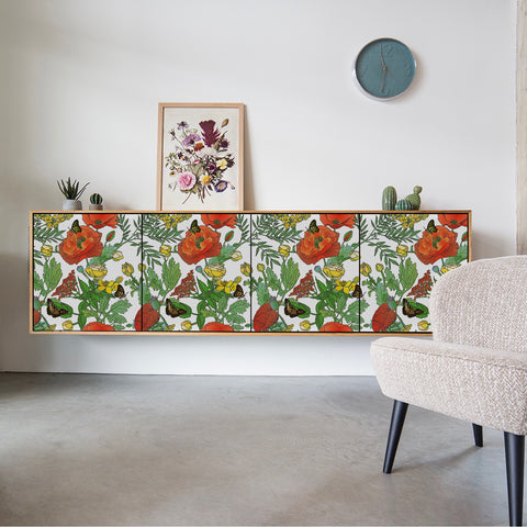 Garden Vibe Forest Wallpaper - Vibrant Red Poppies and Colorful Butterflies in Lively Design