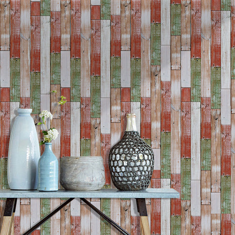 Charming Red and Green Wood Grain Wallpaper for Cozy Interiors