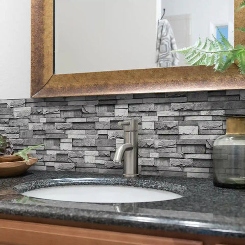 Special Shaped Marble Tile Sticker (Dark Grey) 12pcs Peel And Stick Wallpaper Luxury and Elegant Style Wall Decor