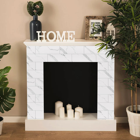 Kitchen Peel and Stick Tiles, Bathroom Shower Wall Tile Stickers Imitation White Marble, White Tile with Gray Texture 4x12 Inch x 0.07 Inch Thickness