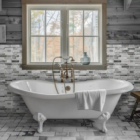 Special Shaped Marble Tile Sticker (Light Grey) 12pcs Peel And Stick Wallpaper Luxury and Elegant Style Wall Decor