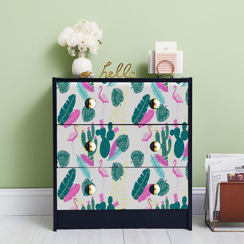 Tropical Vibe Forest Wallpaper - Vivid Pink Flamingos and Dark Green Cacti in a Whimsical Design