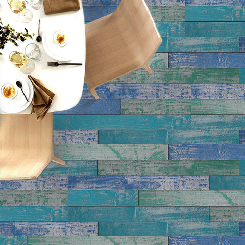 Contemporary Striped Wood Grain Wallpaper in Ocean Tones