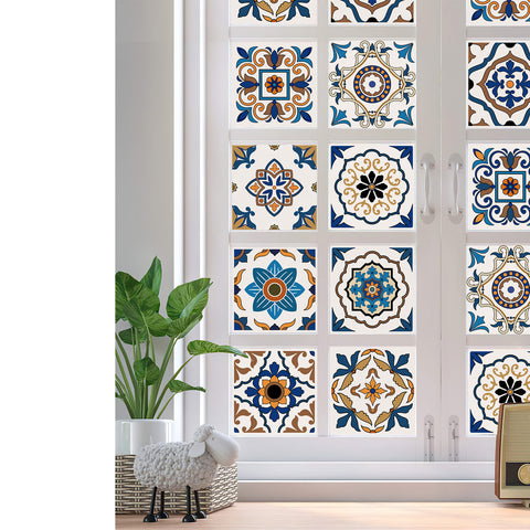 Blue-brown retro tile stickers: reproduce the charm of classic art