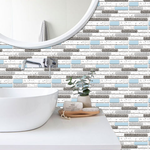 Bright Blue and White Peel and Stick Marble Floor Tiles Stickers Fresh Breathe