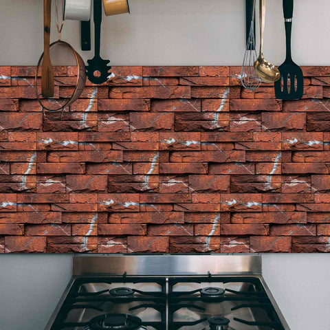 Red and Black Stone Wall Stickers DIY Self-Adhesive Tile Stickers for Kitchen, Bathroom, and Stairs