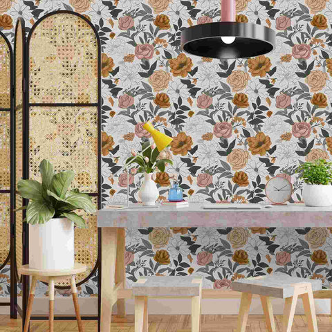 Vintage Floral Wallpaper - Elegant Intertwining of Warm Tones and Delicate Flowers