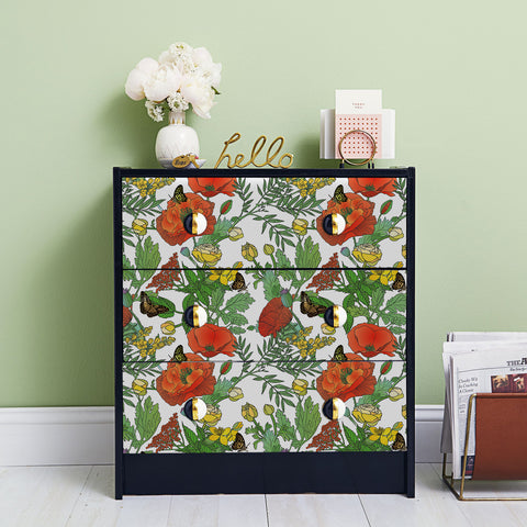 Garden Vibe Forest Wallpaper - Vibrant Red Poppies and Colorful Butterflies in Lively Design