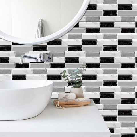 Black and White Peel and Stick Marble Texture Floor Tiles Stickers Modern Fashion