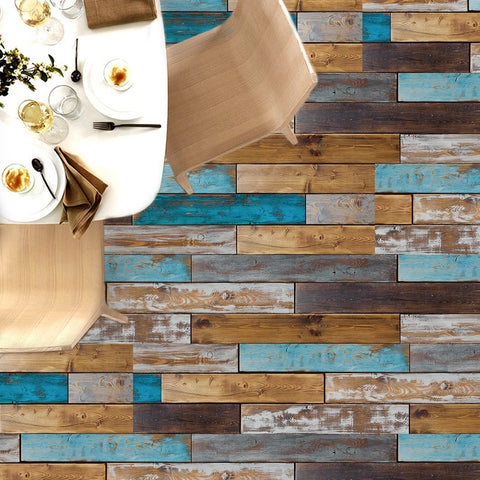 Blue and Brown Rustic Wood Wallpaper for Living Room