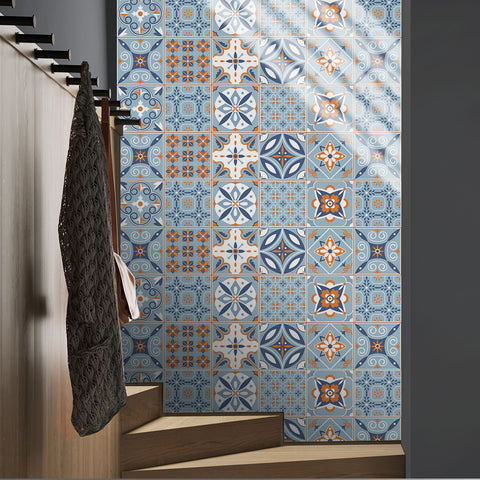 Fresh blue and orange: the fashionable and simple style of tile stickers