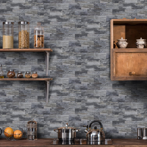 Aged Gray Wood Grain Wallpaper for Kitchen Remodeling
