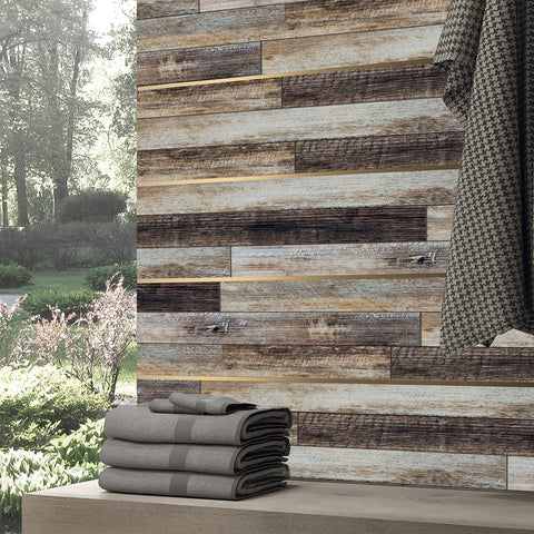 Gray and Brown Wood Effect Wallpaper - Versatile Decor for Any Room