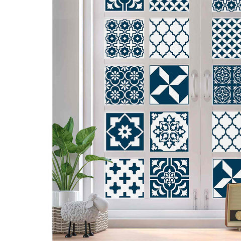 Blue and White Geometric Tiles Creative tile stickers