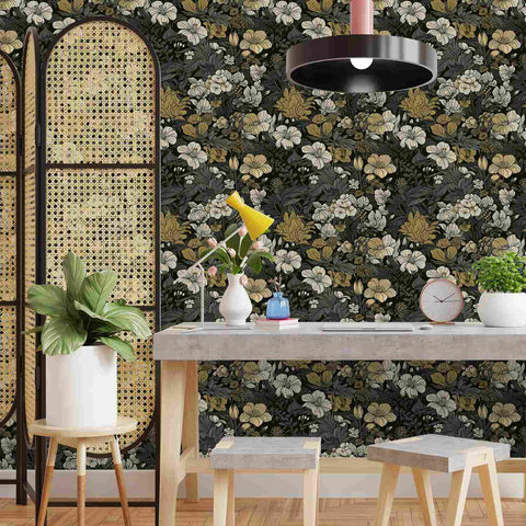 dark floral peel and stick wallpaper