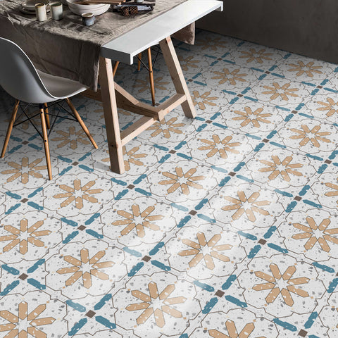 Vintage Style Tile Stickers with Blue and Yellow Patterns