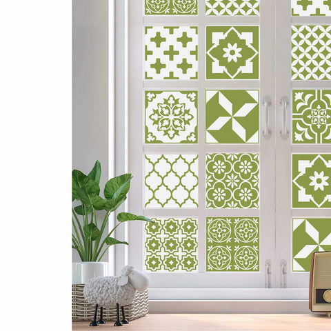 Olive Green Floral Tiles Tiles Creative tile stickers