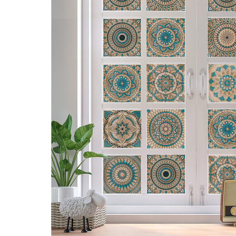 Blue-brown mandala tile stickers: a perfect fusion of retro and art