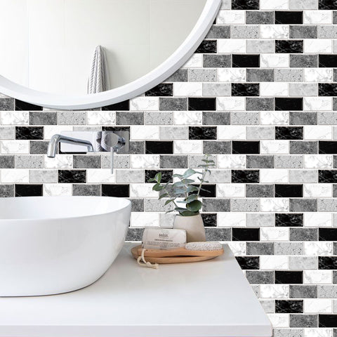 Black and White Peel and Stick Marble Floor Tiles Stickers Modern