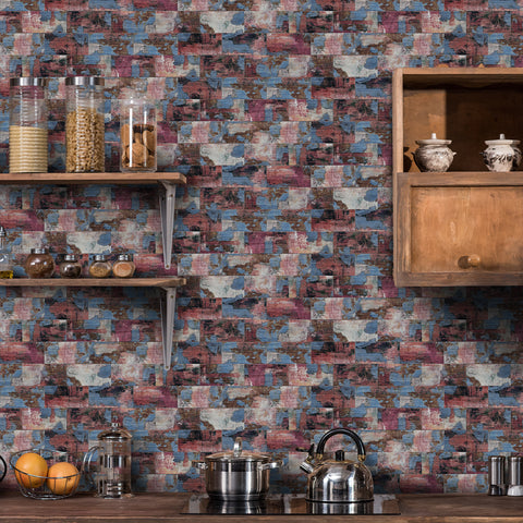 Chic Blush and Blue Wood Texture Peel and Stick Tiles - Perfect for Accent Walls