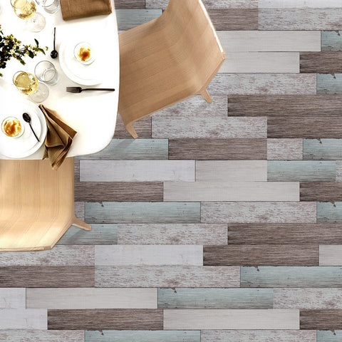 Textured Light Blue and Brown Wood Effect Wallpaper for Living Spaces