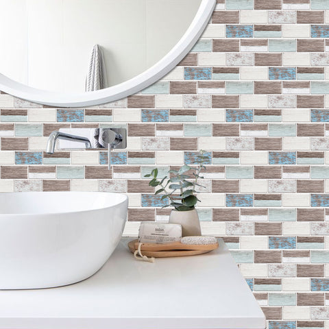 Soft Blue and Beige Peel and Stick Marble Floor Tiles Stickers Fresh and Breathe