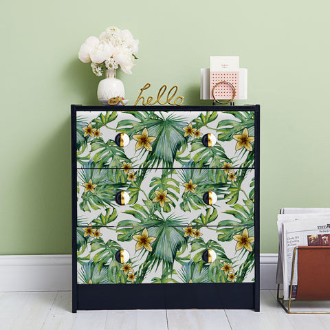 Tropical Floral Forest Wallpaper - Fresh Green Leaves with Bright Yellow Flowers in Natural Harmony