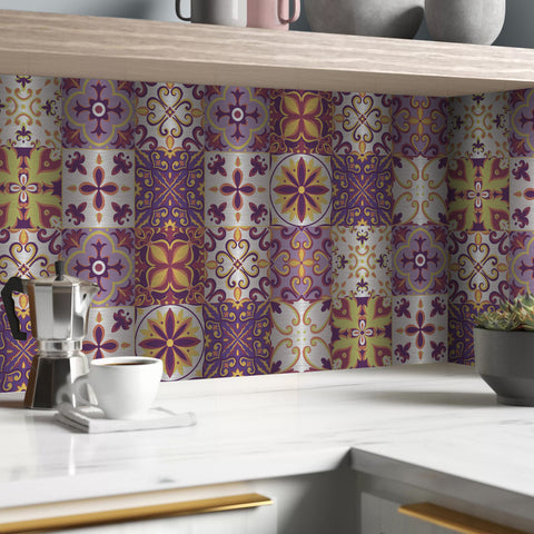 Romantic vortex: a dreamy tile sticker with pink, purple and yellow as the base tone