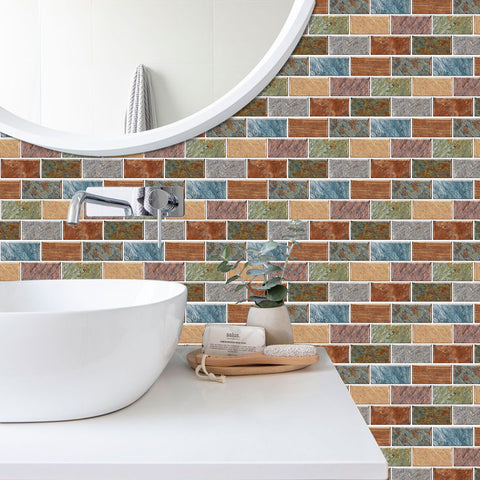 Blue and Orange Peel and Stick Marble Floor Tiles Stickers Country Style