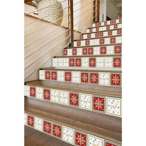 Festive Red and White Tiles Creative tile stickers