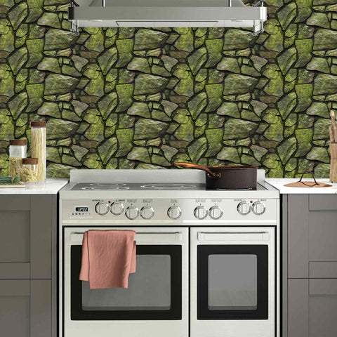 Green and Yellow Stone Wall Stickers Retro Tile Sticker for Home Decoration and Bathroom