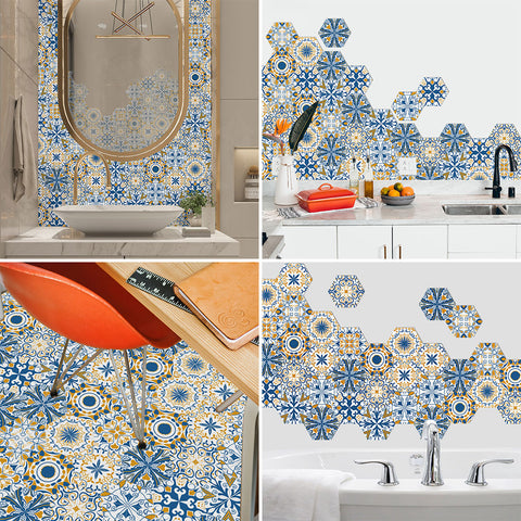 Blue and orange contrast geometric tiles: dynamic harmony, natural charm