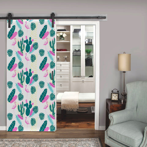 Tropical Vibe Forest Wallpaper - Vivid Pink Flamingos and Dark Green Cacti in a Whimsical Design