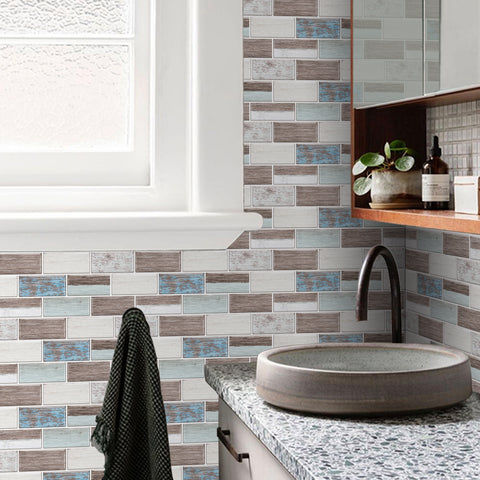 Soft Blue and Beige Peel and Stick Marble Floor Tiles Stickers Fresh and Breathe