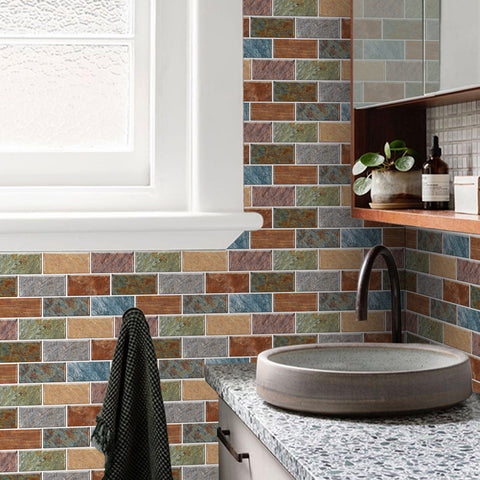 Blue and Orange Peel and Stick Marble Floor Tiles Stickers Country Style