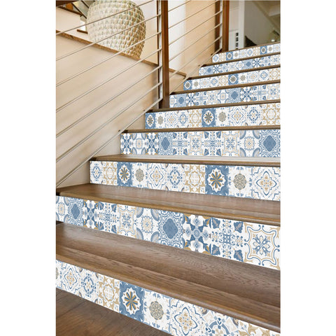 Blue-brown elegant tile stickers: inject retro charm into the space