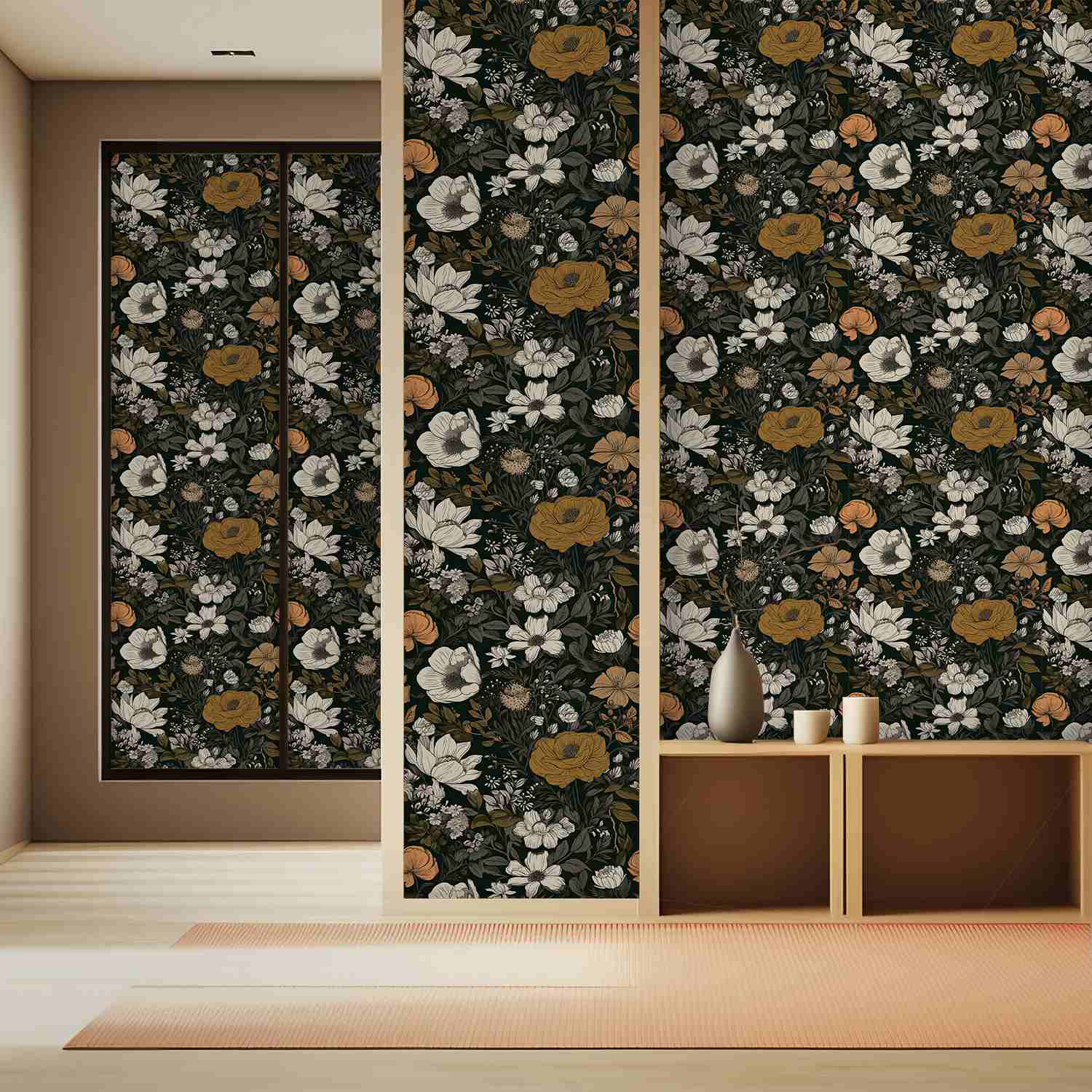 dark floral wallpaper peel and stick on wall