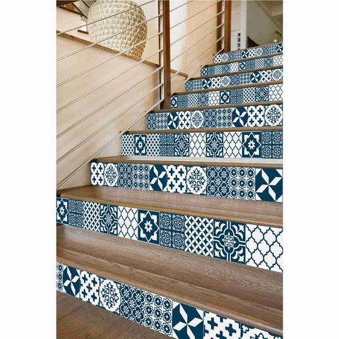 Blue and White Geometric Tiles Creative tile stickers