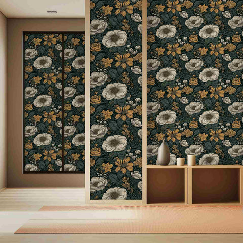 dark floral wallpaper peel and stick on wall