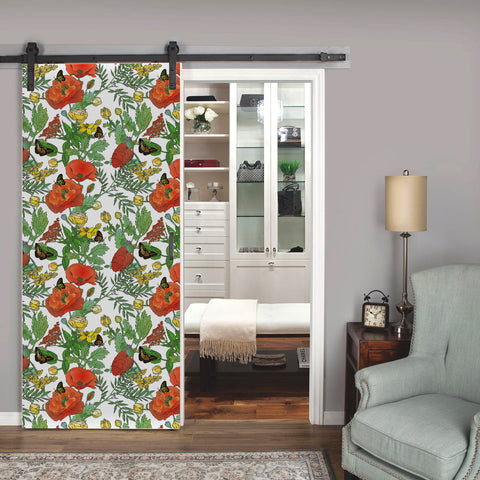 Garden Vibe Forest Wallpaper - Vibrant Red Poppies and Colorful Butterflies in Lively Design