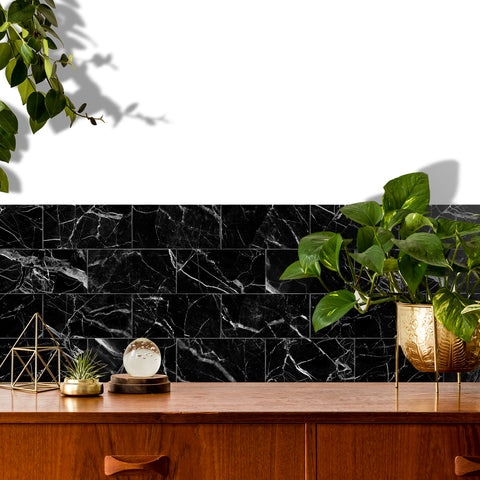 Black Marble Tile Stickers Minimalist Classic Wallpapers 16Pcs