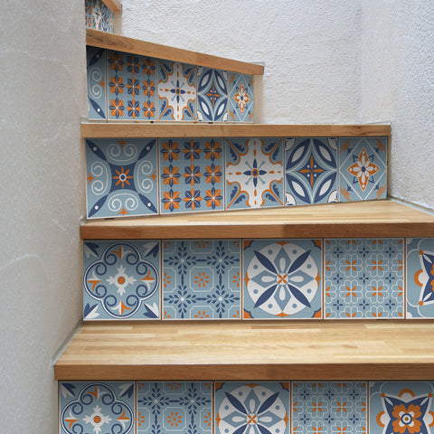 Fresh blue and orange: the fashionable and simple style of tile stickers