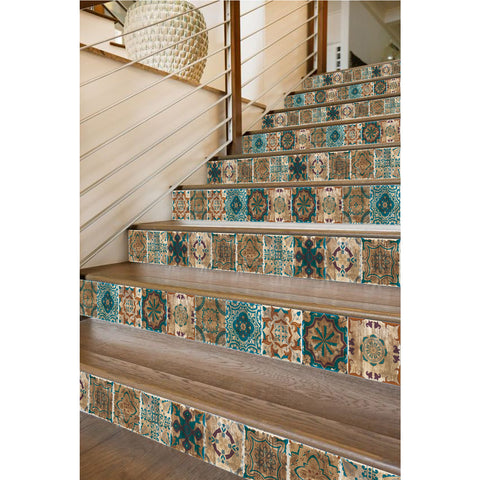 Retro blue-brown tile stickers: interpreting the artistic beauty of the years