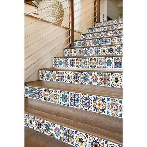 Blue-brown retro tile stickers: reproduce the charm of classic art